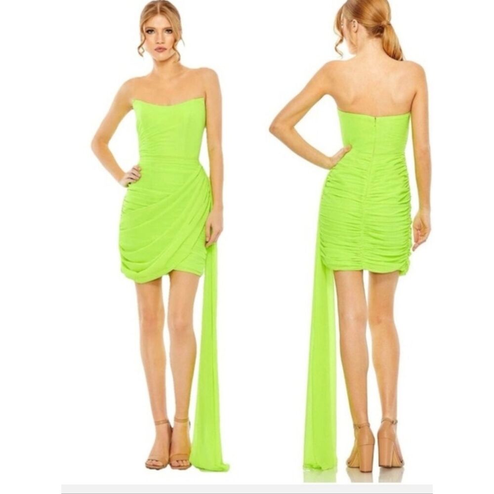 Mac Duggal Strapless Lime Green Ruched Mini Dress SIZE6 NWT 56005
